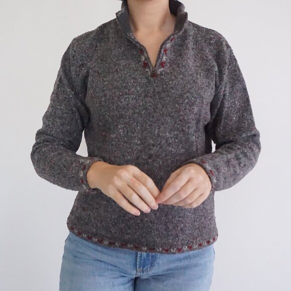 Vintage Woolrich Graphite Grey Knit w Red Trim 15% Wool Quarter Zip Sweater M - Picture 2 of 9